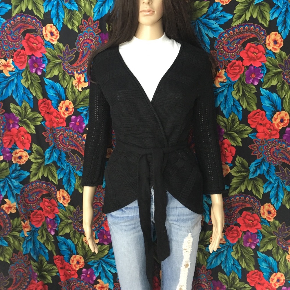 Women’s Acrylic Knit Open front wrap top coat tie up women’s size small